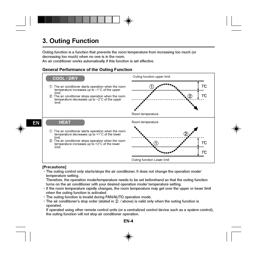 Panasonic CZ-RE2C2 instruction manual General Performance of the Outing Function, Cool / Dry, Heat, EN-4 
