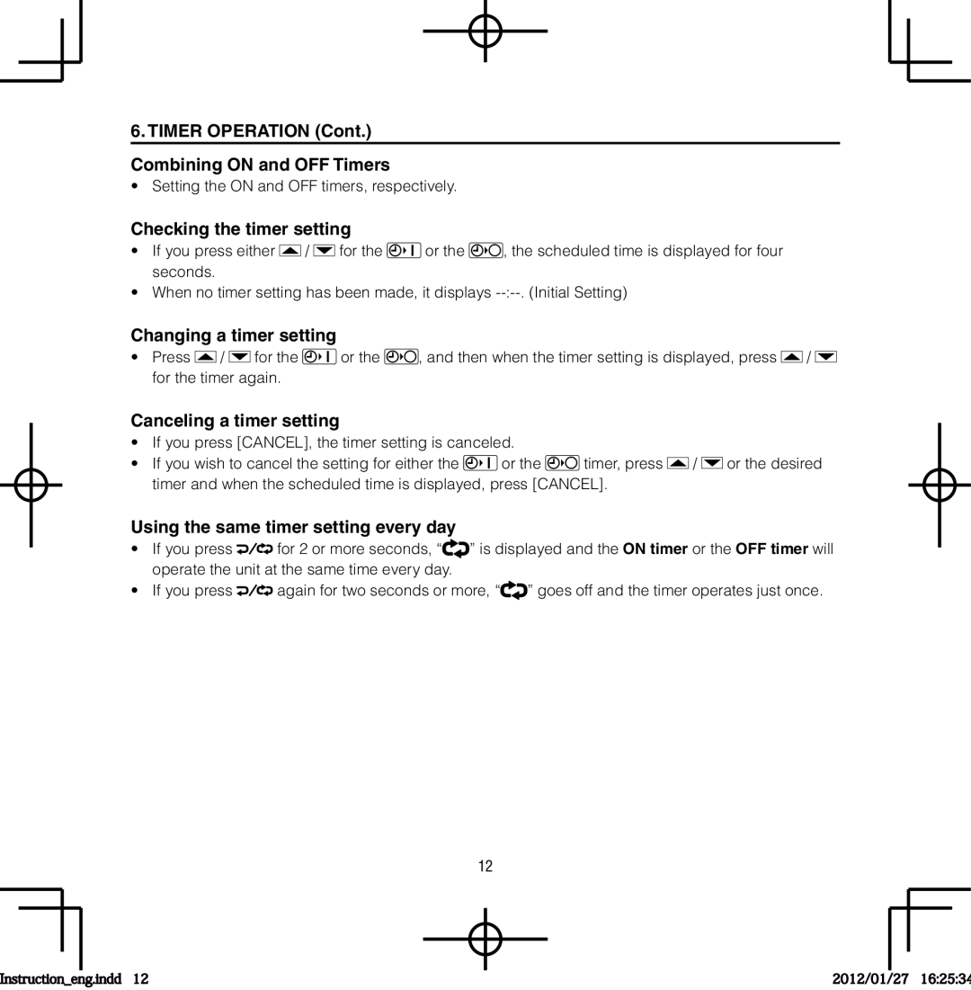 Panasonic CZ-RWSY1U Timer Operation Combining on and OFF Timers, Checking the timer setting, Changing a timer setting 