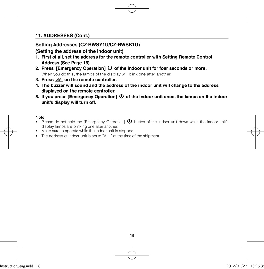 Panasonic CZ-RWSY1U, CZ-RWSK1U, CZ-RWST1U, CZ-RWSC1U, CZ-RWSU2U, CZ-RWSU1U operating instructions Addresses 