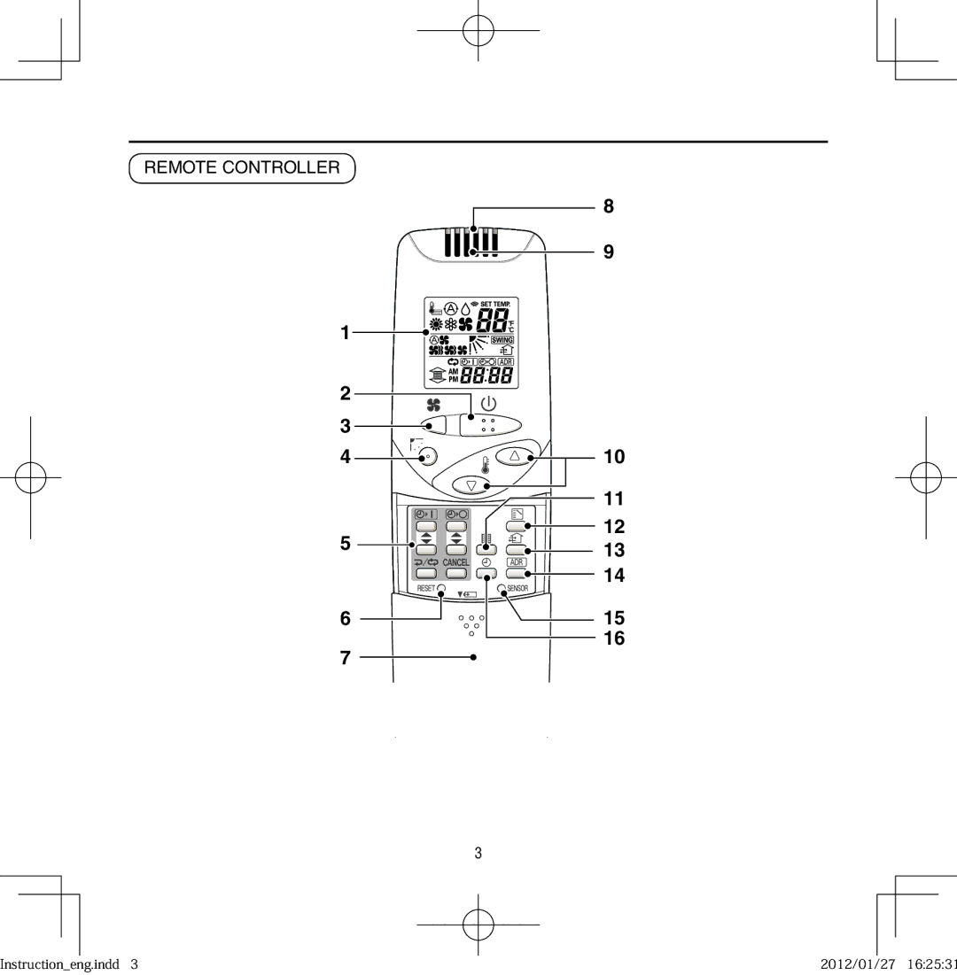 Panasonic CZ-RWSU1U, CZ-RWSK1U, CZ-RWST1U, CZ-RWSY1U, CZ-RWSC1U, CZ-RWSU2U operating instructions Remote Controller 