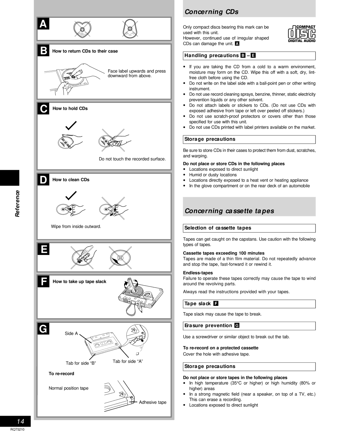 Panasonic D11, RX-D10 operating instructions Concerning CDs, Concerning cassette tapes, Reference 