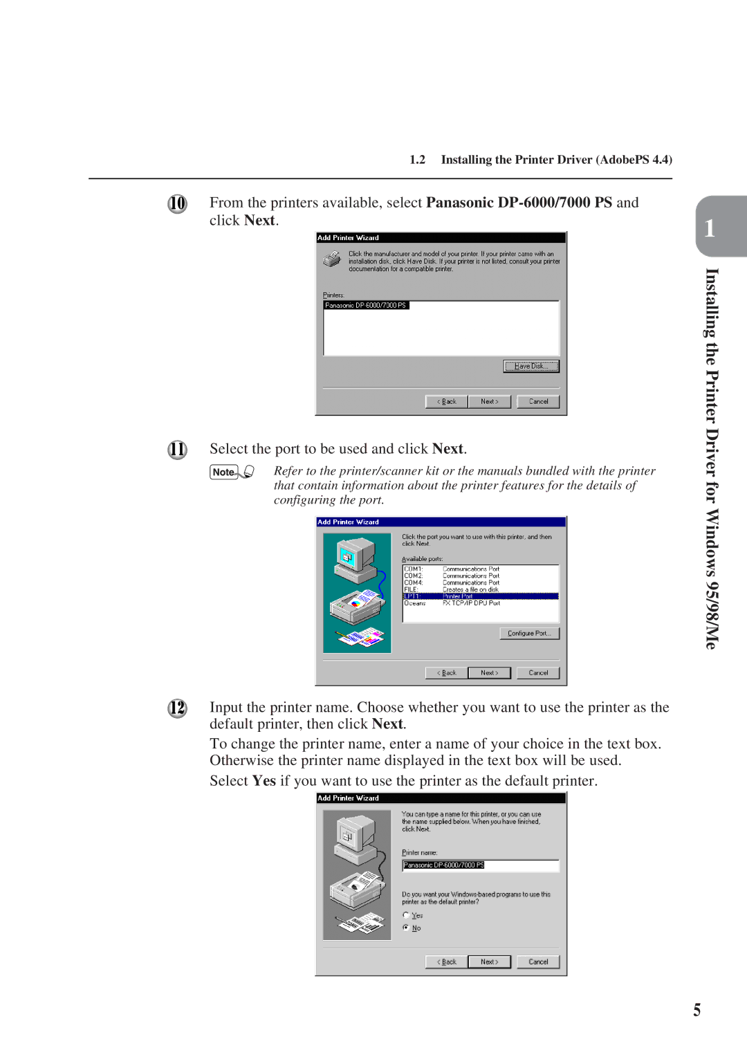 Panasonic DA-MC700 manual Installing the Printer Driver for Windows 95/98/Me 