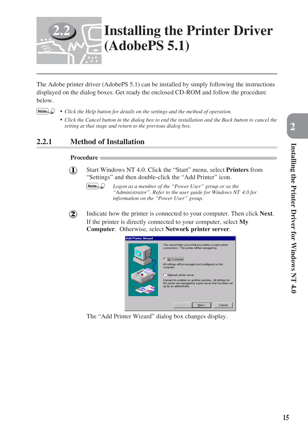 Panasonic DA-MC700 manual Installing the Printer Driver for Windows NT 