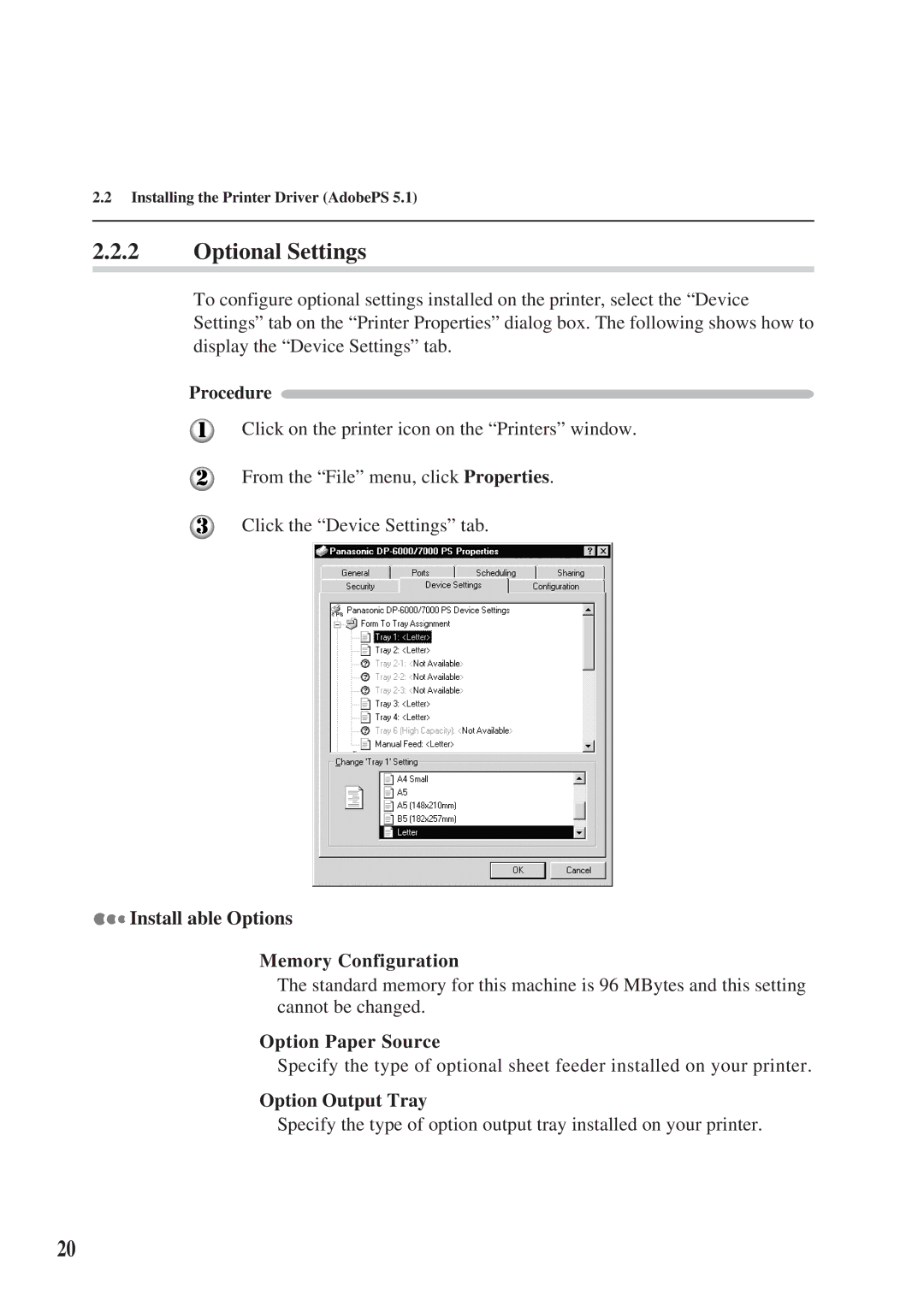 Panasonic DA-MC700 manual Optional Settings, Install able Options 