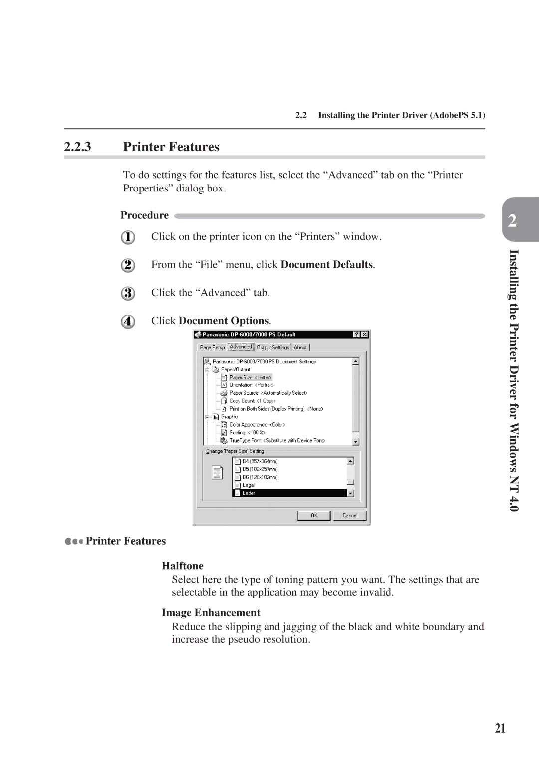 Panasonic DA-MC700 manual Printer Features, Click Document Options 