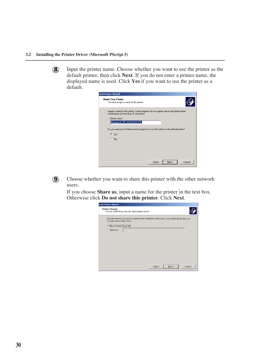 Panasonic DA-MC700 manual Installing the Printer Driver Microsoft PScript 