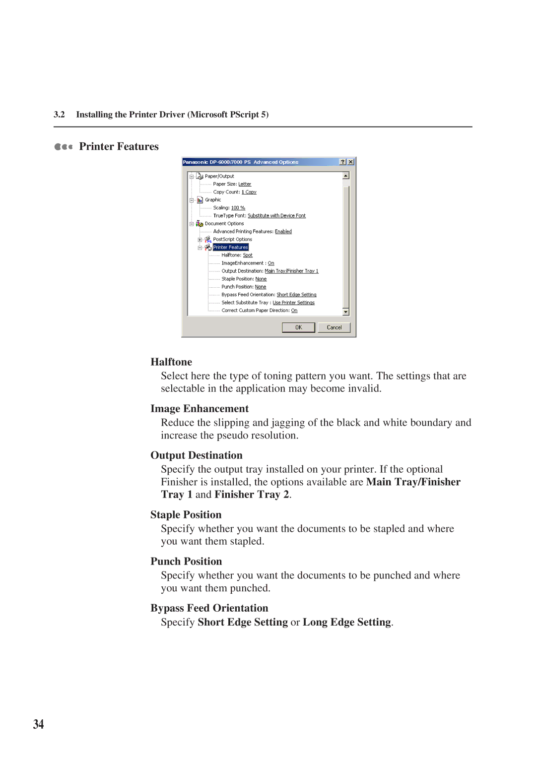 Panasonic DA-MC700 manual Printer Features, Tray 1 and Finisher Tray Staple Position 