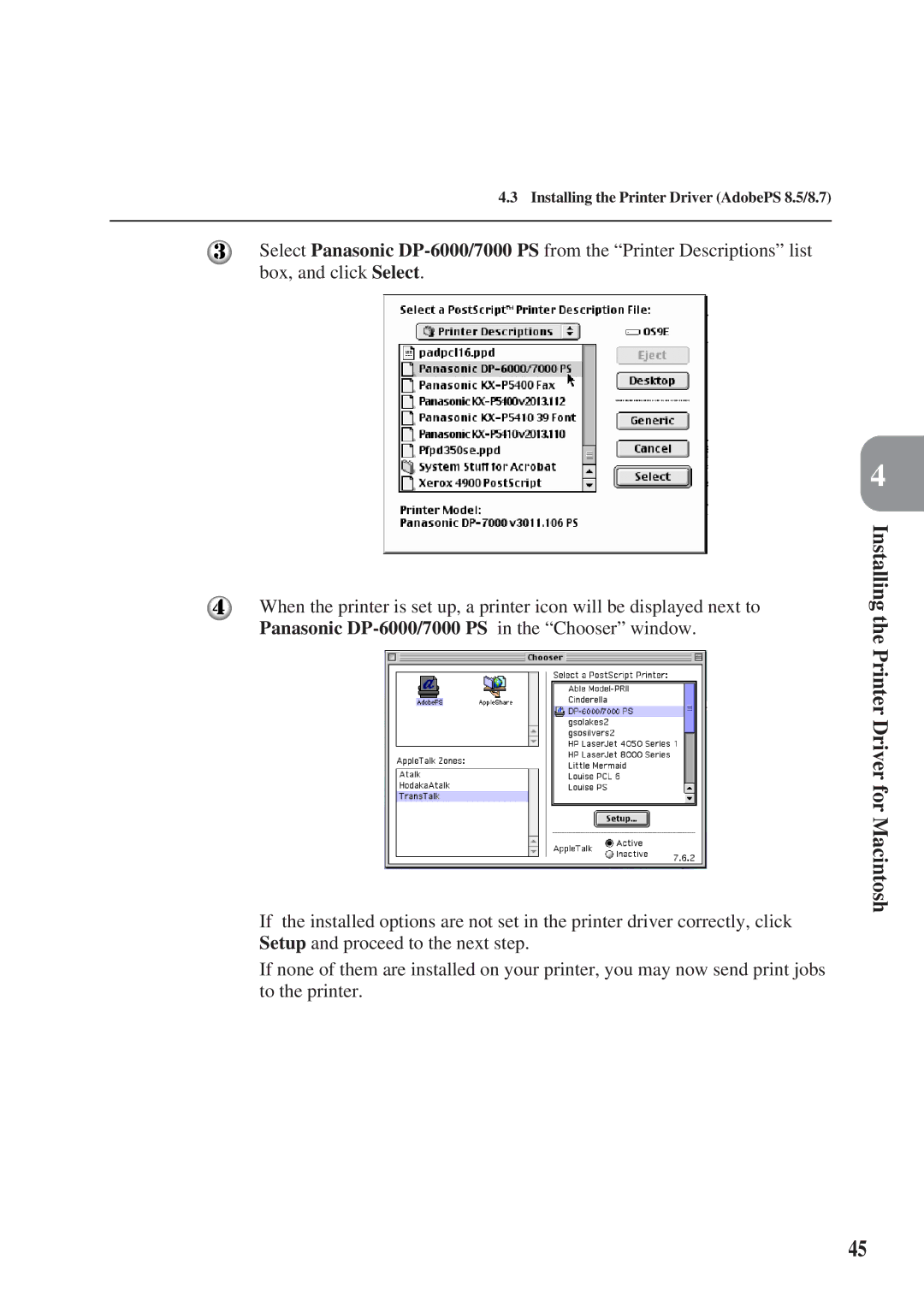 Panasonic DA-MC700 manual Installing the Printer Driver for Macintosh 