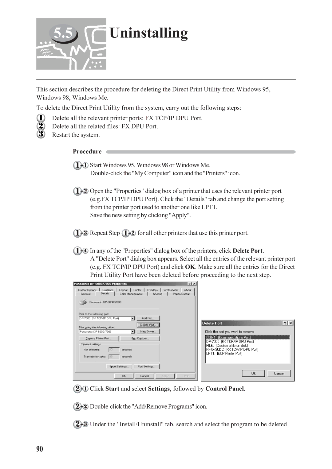 Panasonic DA-PC700 manual Uninstalling, Procedure 