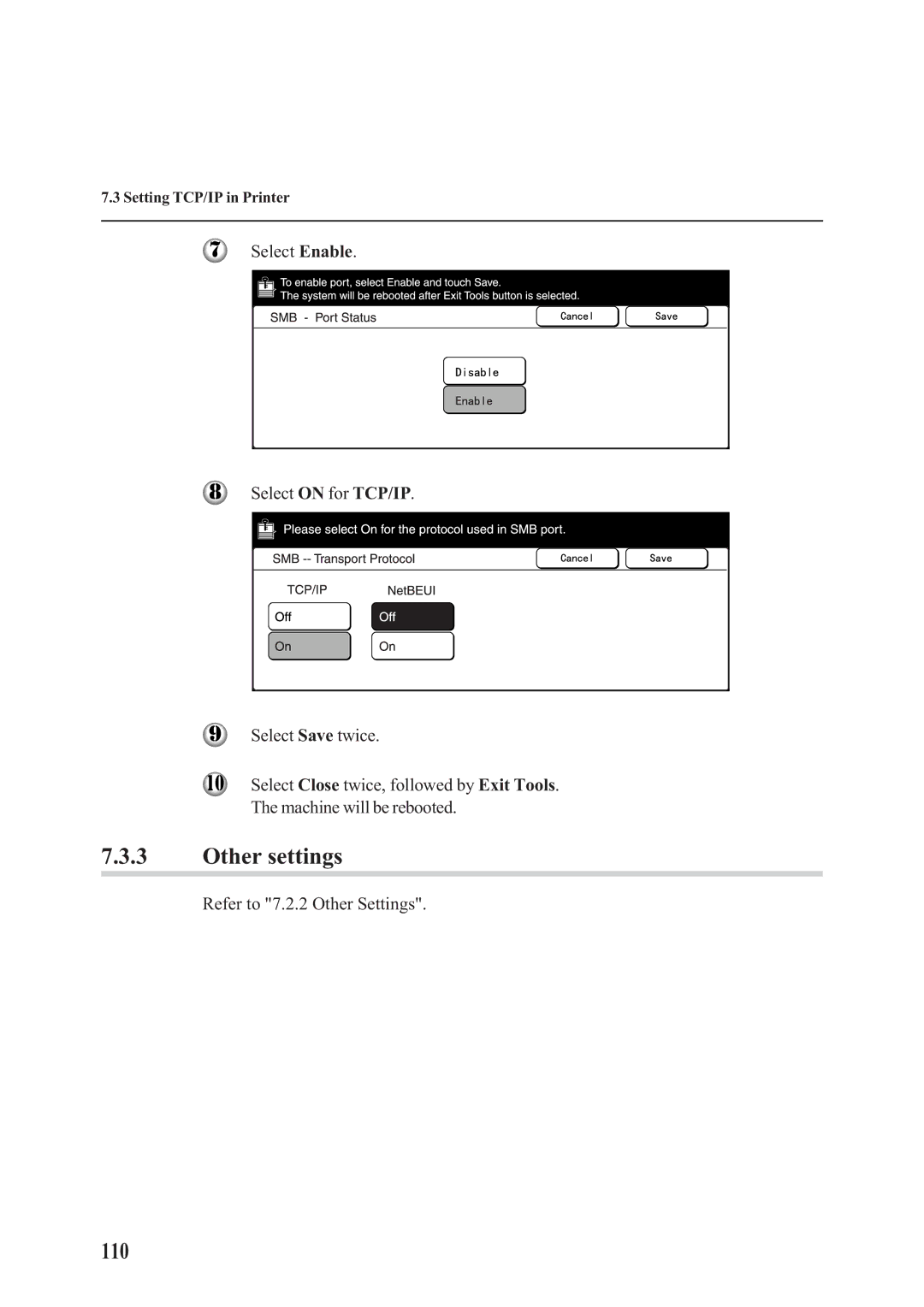 Panasonic DA-PC700 manual 110, Refer to 7.2.2 Other Settings 