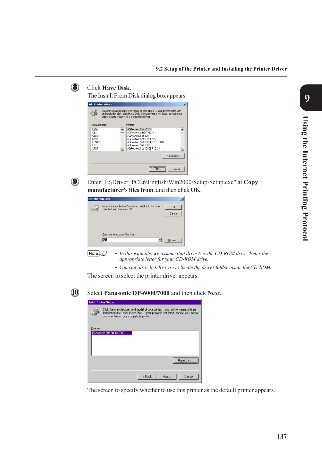 Panasonic DA-PC700 Using the Internet Printing Protocol 137, Click Have Disk, Manufacturers files from, and then click OK 