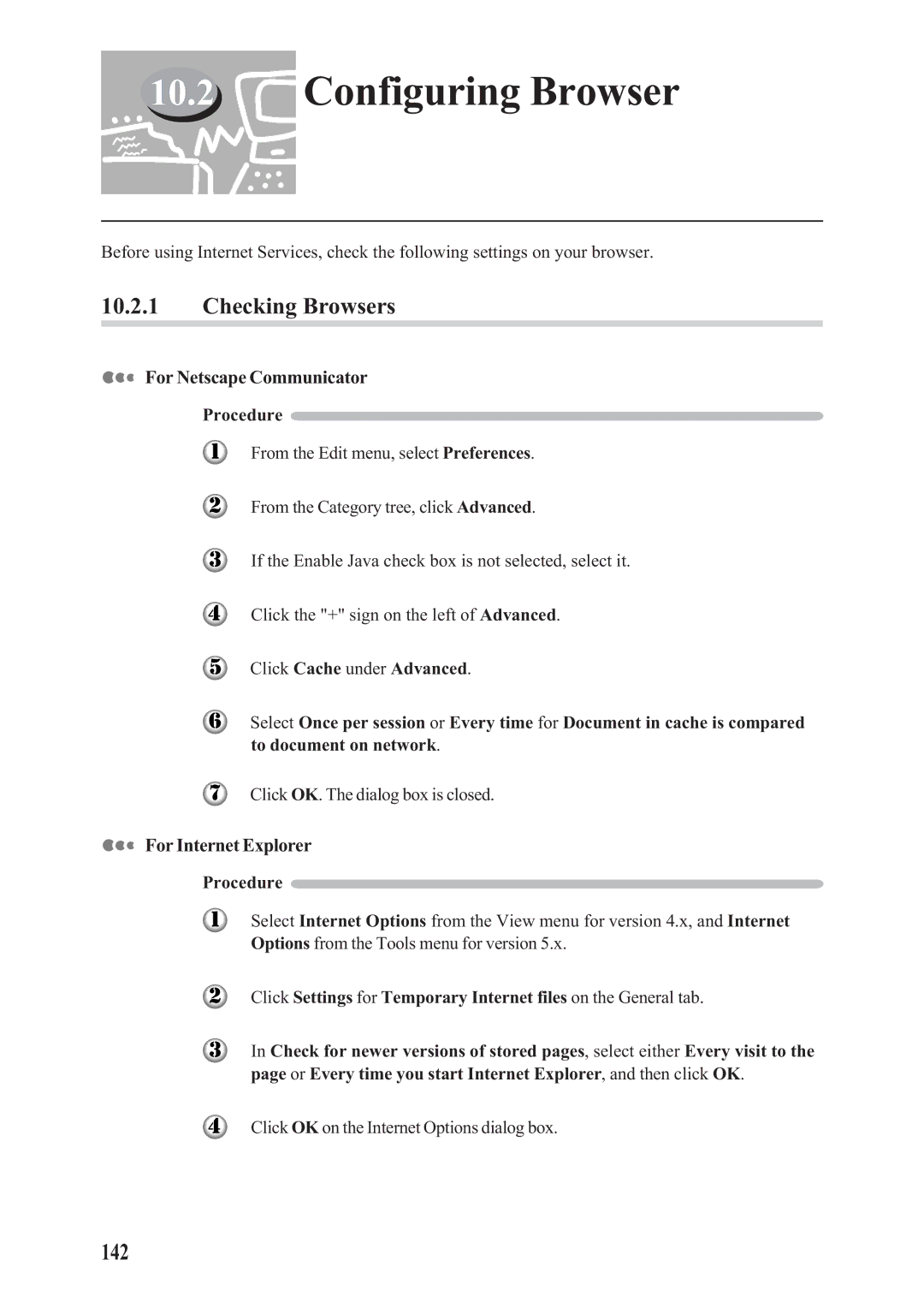 Panasonic DA-PC700 manual Configuring Browser, Checking Browsers, 142, For Netscape Communicator, For Internet Explorer 