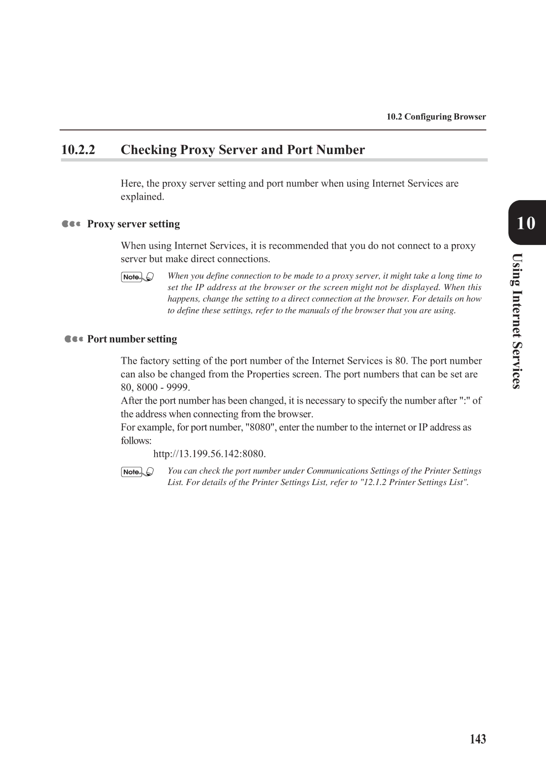 Panasonic DA-PC700 manual Checking Proxy Server and Port Number, Using Internet Services 143, Proxy server setting 