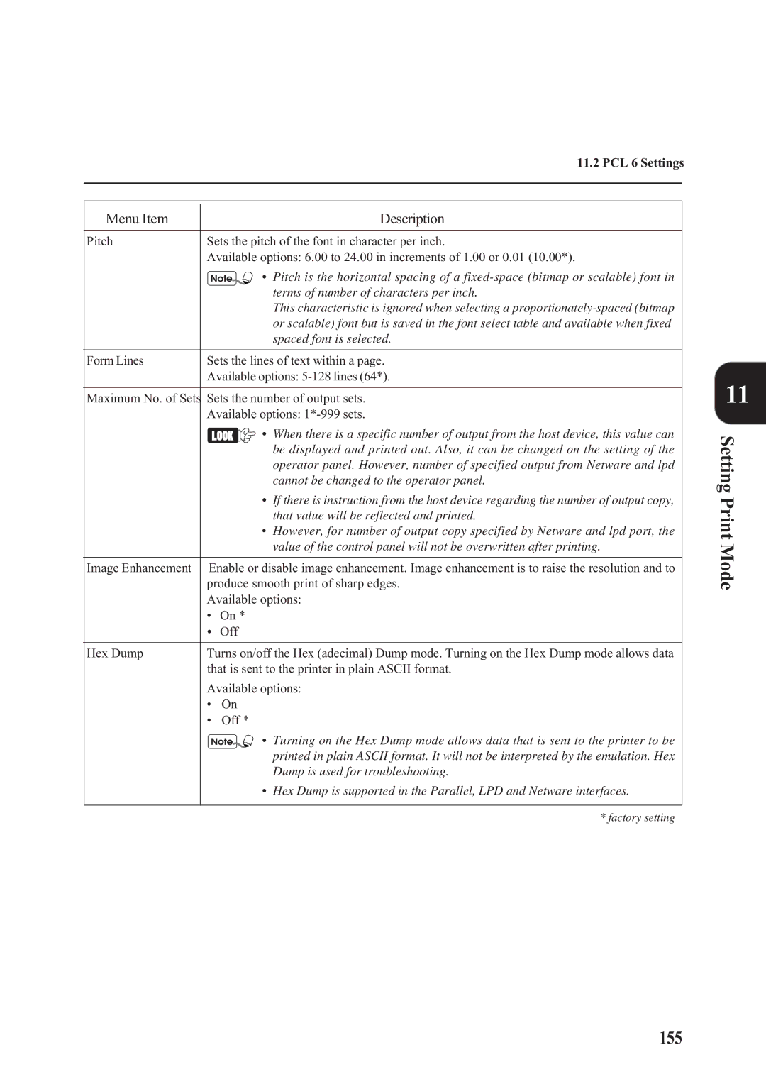 Panasonic DA-PC700 manual Setting Print Mode 155, Spaced font is selected 