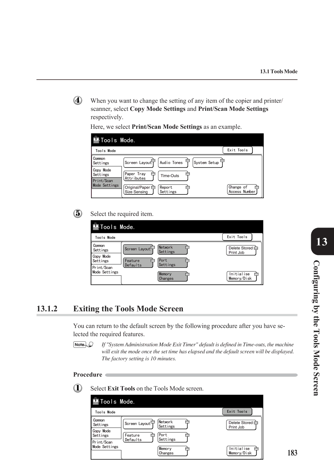 Panasonic DA-PC700 manual Exiting the Tools Mode Screen, Configuring by the Tools Mode Screen, 183 