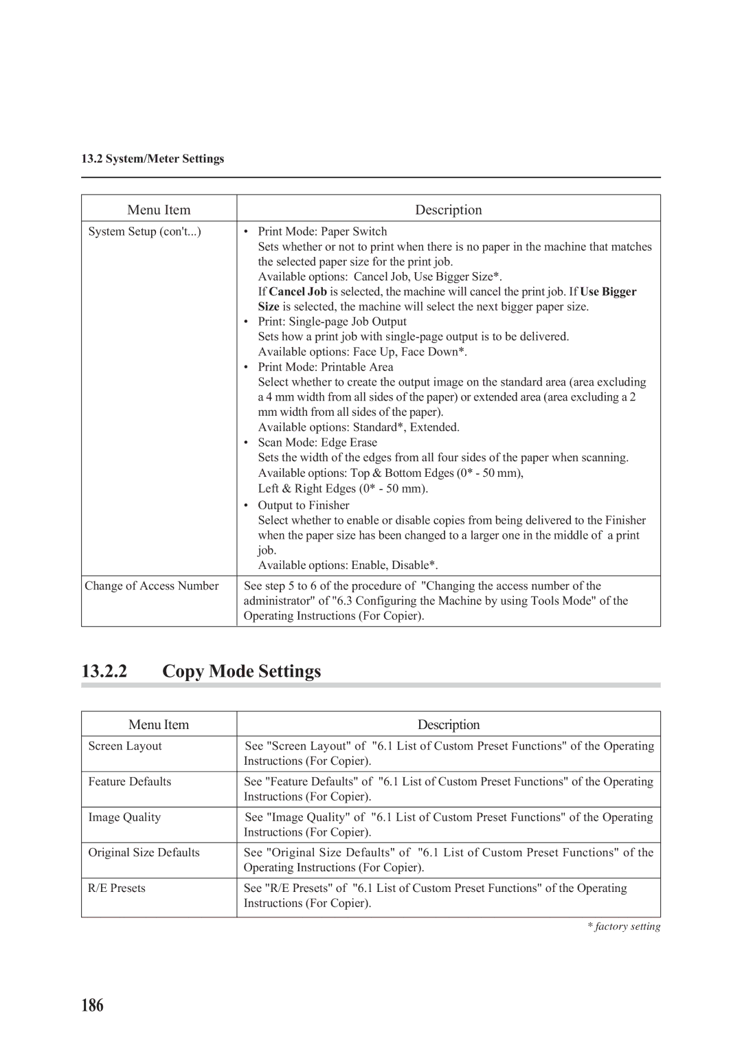 Panasonic DA-PC700 manual Copy Mode Settings, 186 