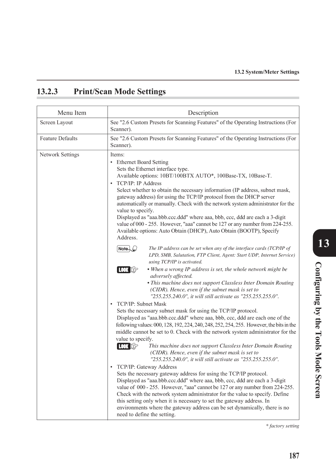 Panasonic DA-PC700 manual Print/Scan Mode Settings, Configuring by the Tools Mode Screen 187 