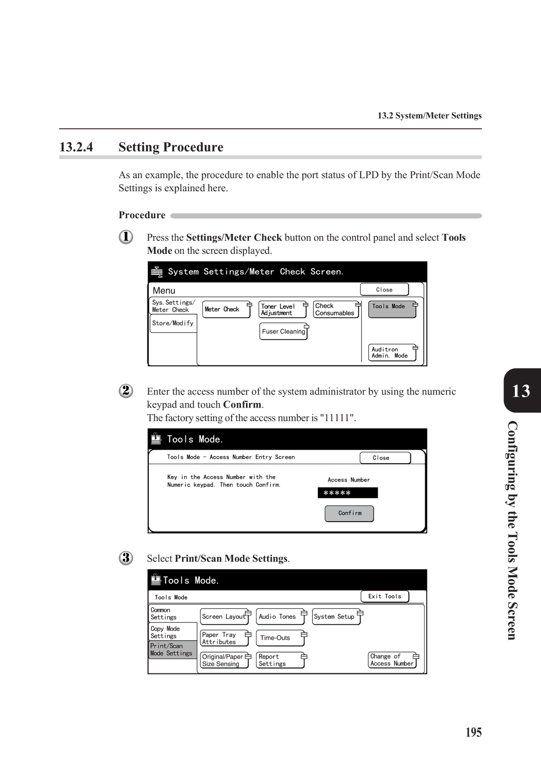 Panasonic DA-PC700 manual Setting Procedure, Configuring by the Tools Mode Screen 195 