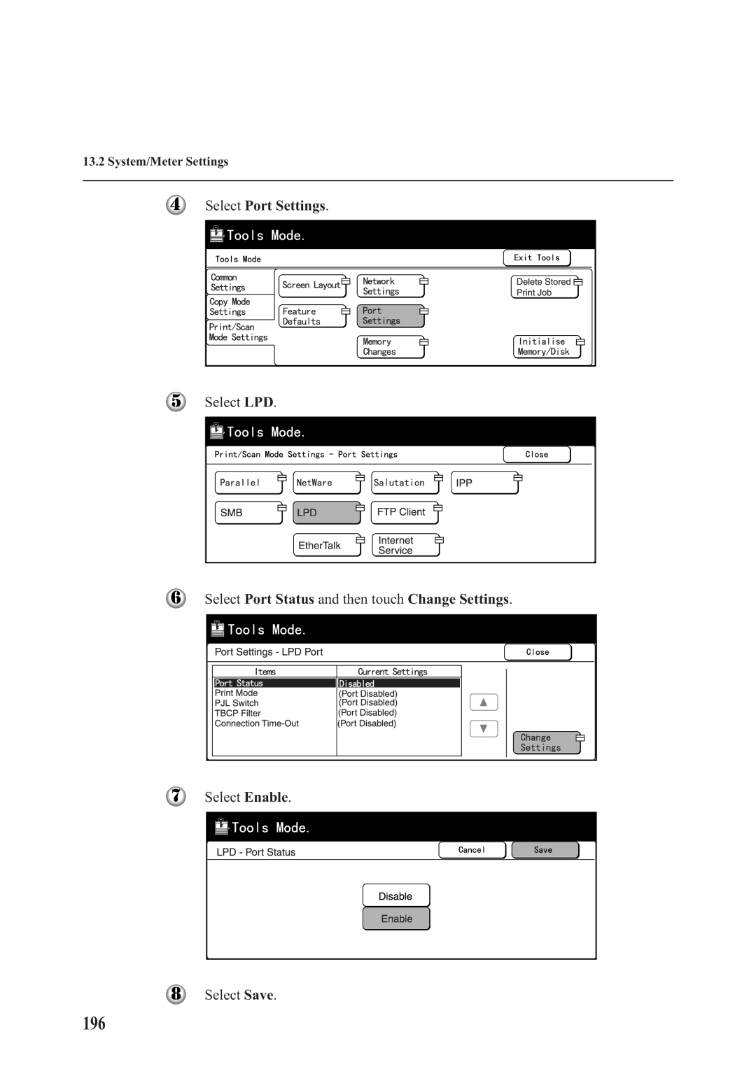 Panasonic DA-PC700 manual 196, Select Enable Select Save 