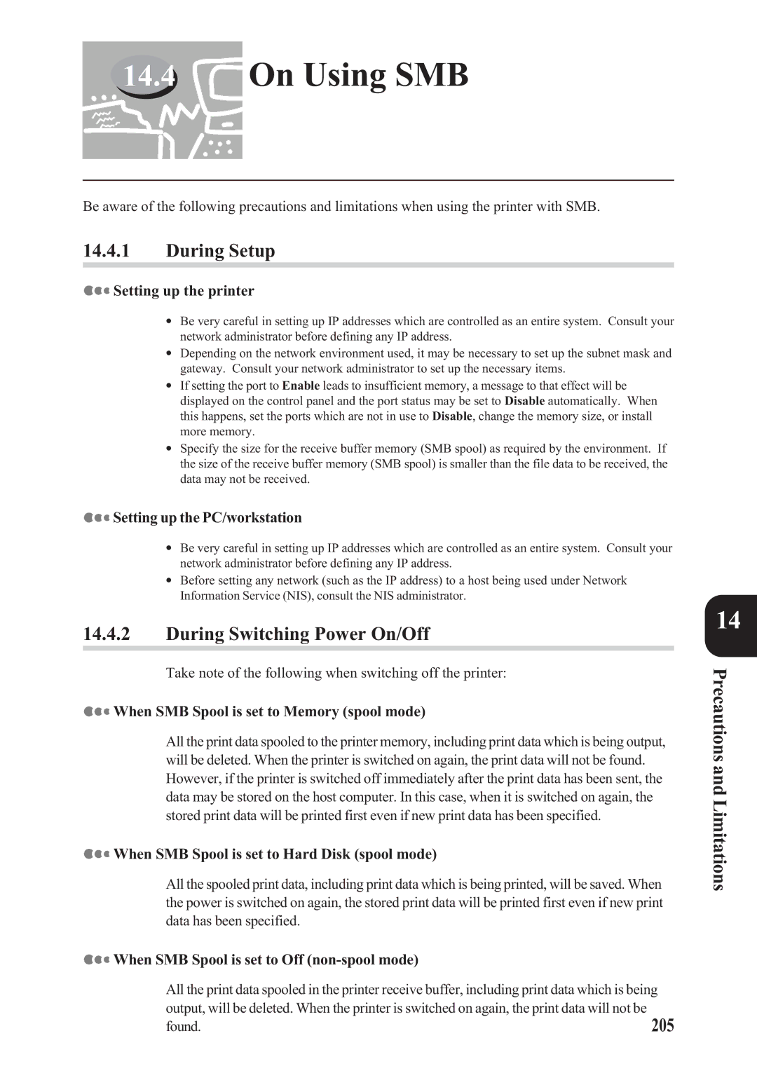 Panasonic DA-PC700 manual On Using SMB, Precautions and Limitations, 205 