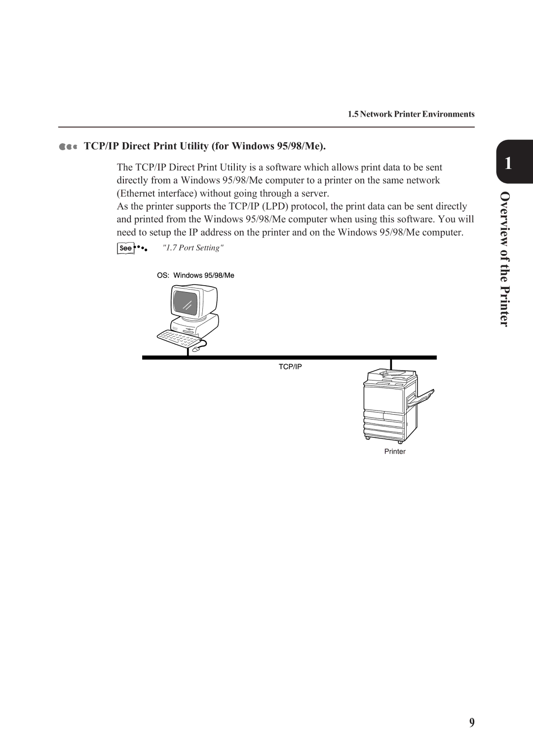 Panasonic DA-PC700 manual TCP/IP Direct Print Utility for Windows 95/98/Me 