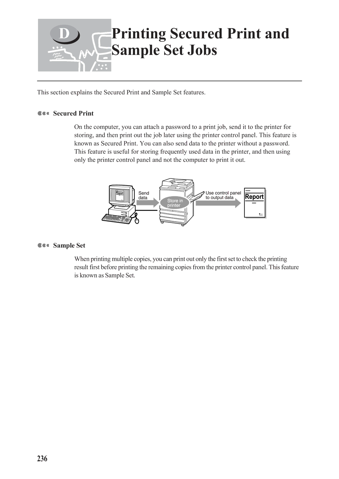 Panasonic DA-PC700 manual Printing Secured Print, Sample Set Jobs, 236 