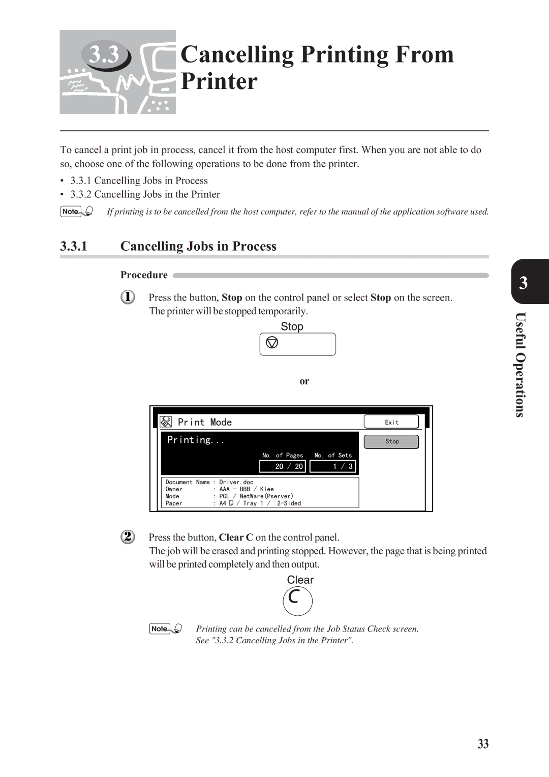 Panasonic DA-PC700 manual Cancelling Printing From Printer, Cancelling Jobs in Process 