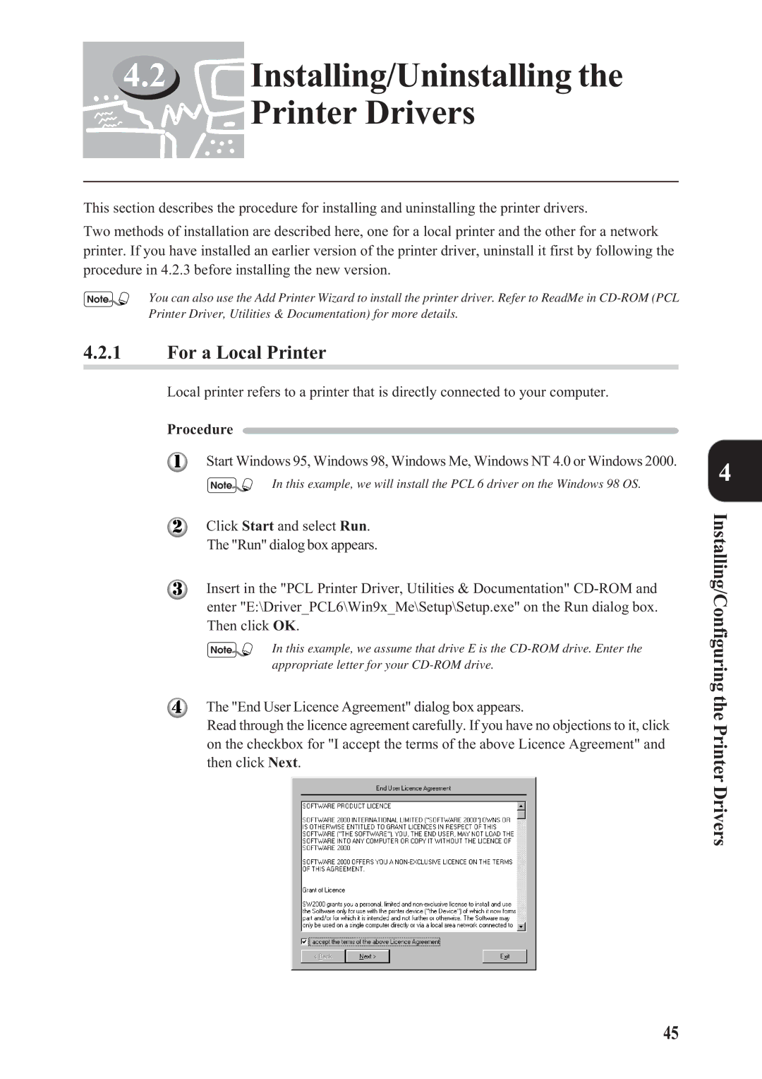 Panasonic DA-PC700 manual Installing/Uninstalling Printer Drivers, For a Local Printer 