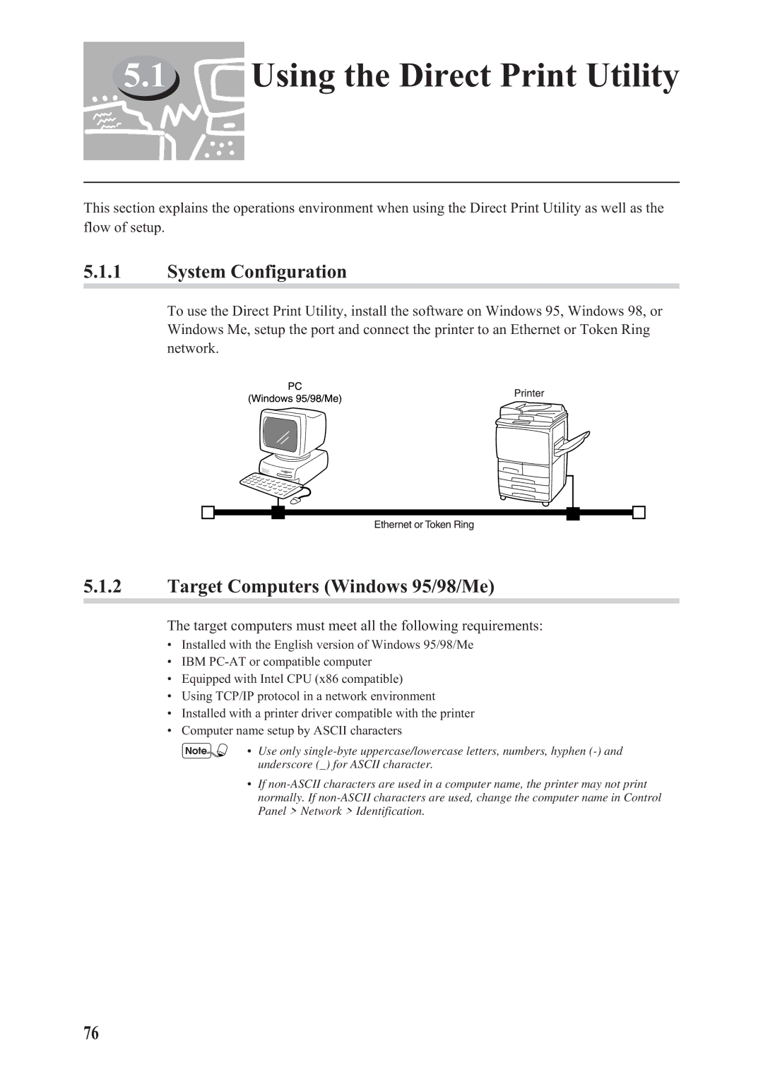 Panasonic DA-PC700 manual Using the Direct Print Utility, System Configuration, Target Computers Windows 95/98/Me 