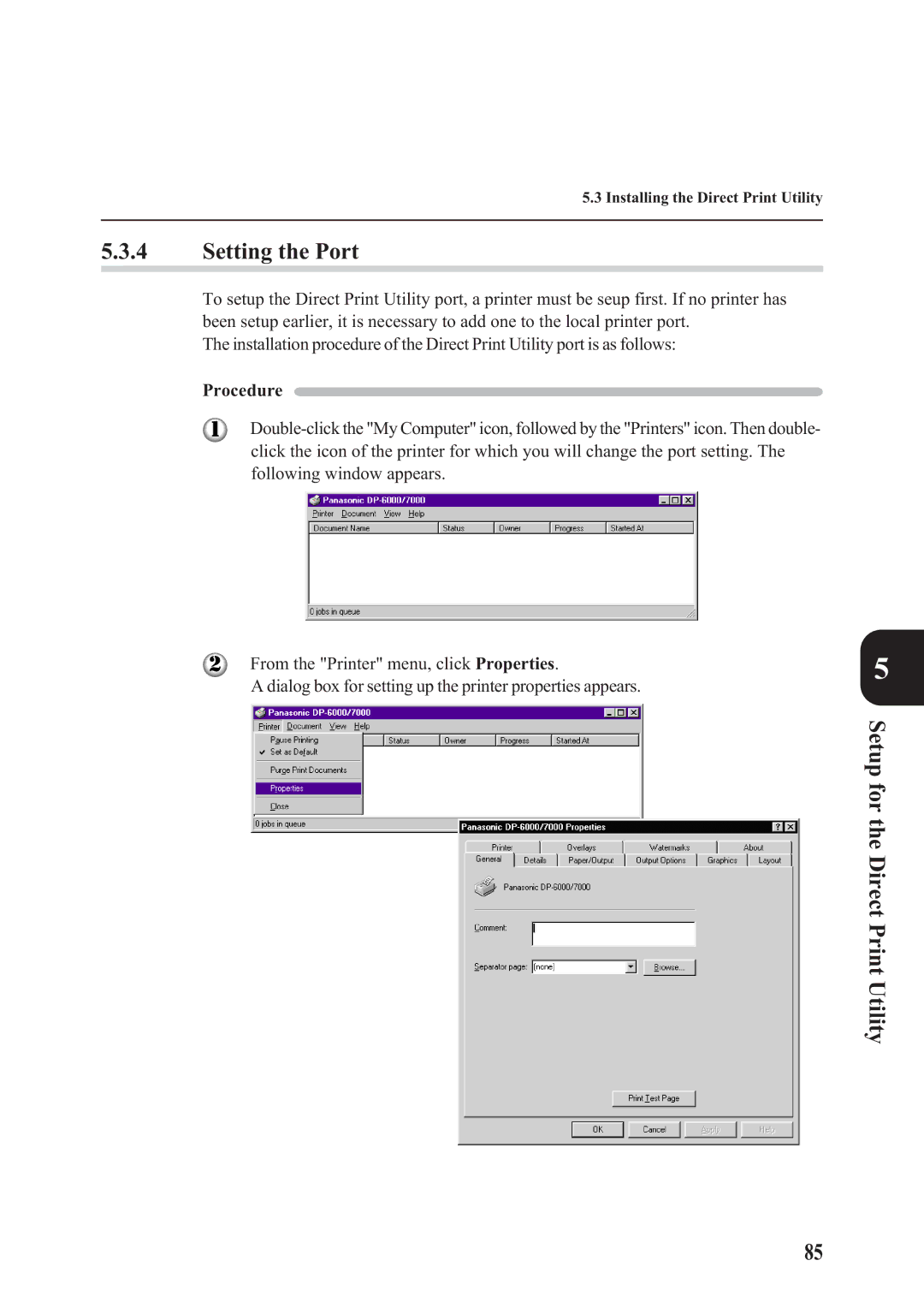 Panasonic DA-PC700 manual Setting the Port 