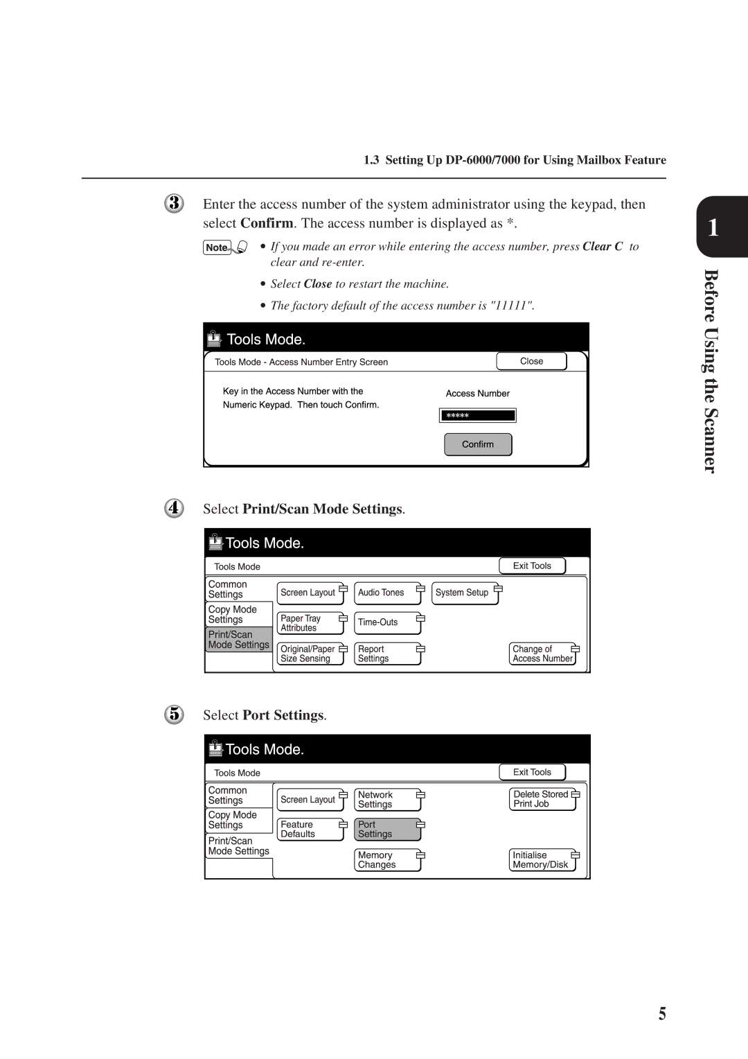 Panasonic DA-PC700 manual Select Print/Scan Mode Settings Select Port Settings 