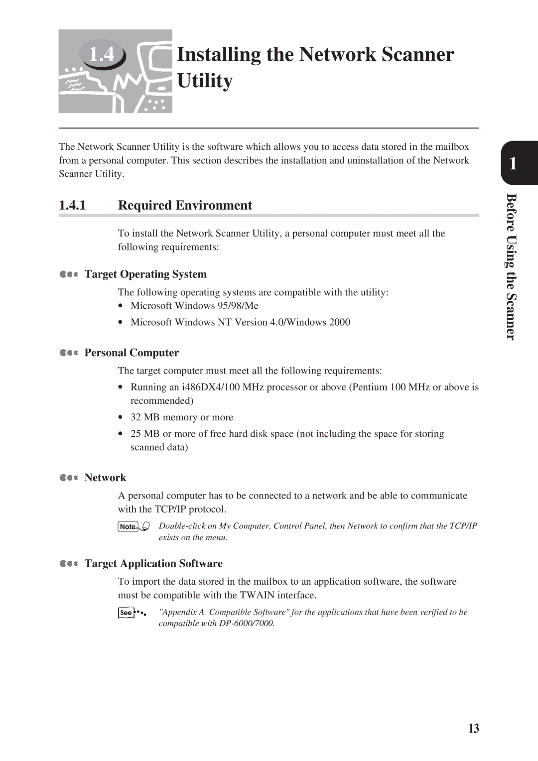 Panasonic DA-PC700 manual Installing the Network Scanner Utility, Required Environment 