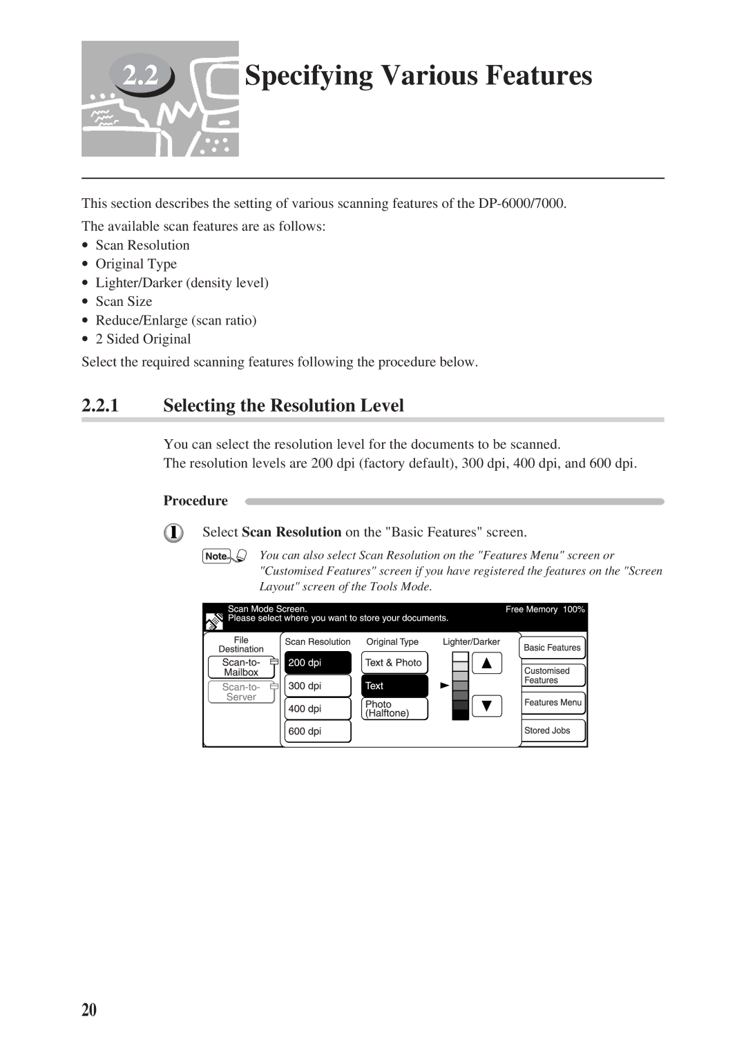 Panasonic DA-PC700 manual Specifying Various Features, Selecting the Resolution Level 