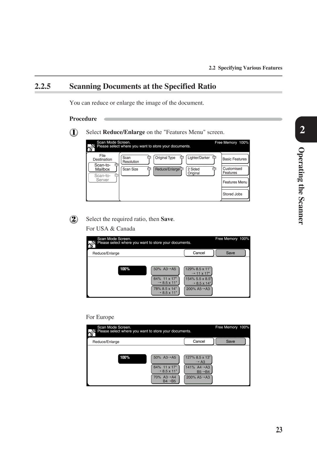 Panasonic DA-PC700 manual Scanning Documents at the Specified Ratio, You can reduce or enlarge the image of the document 