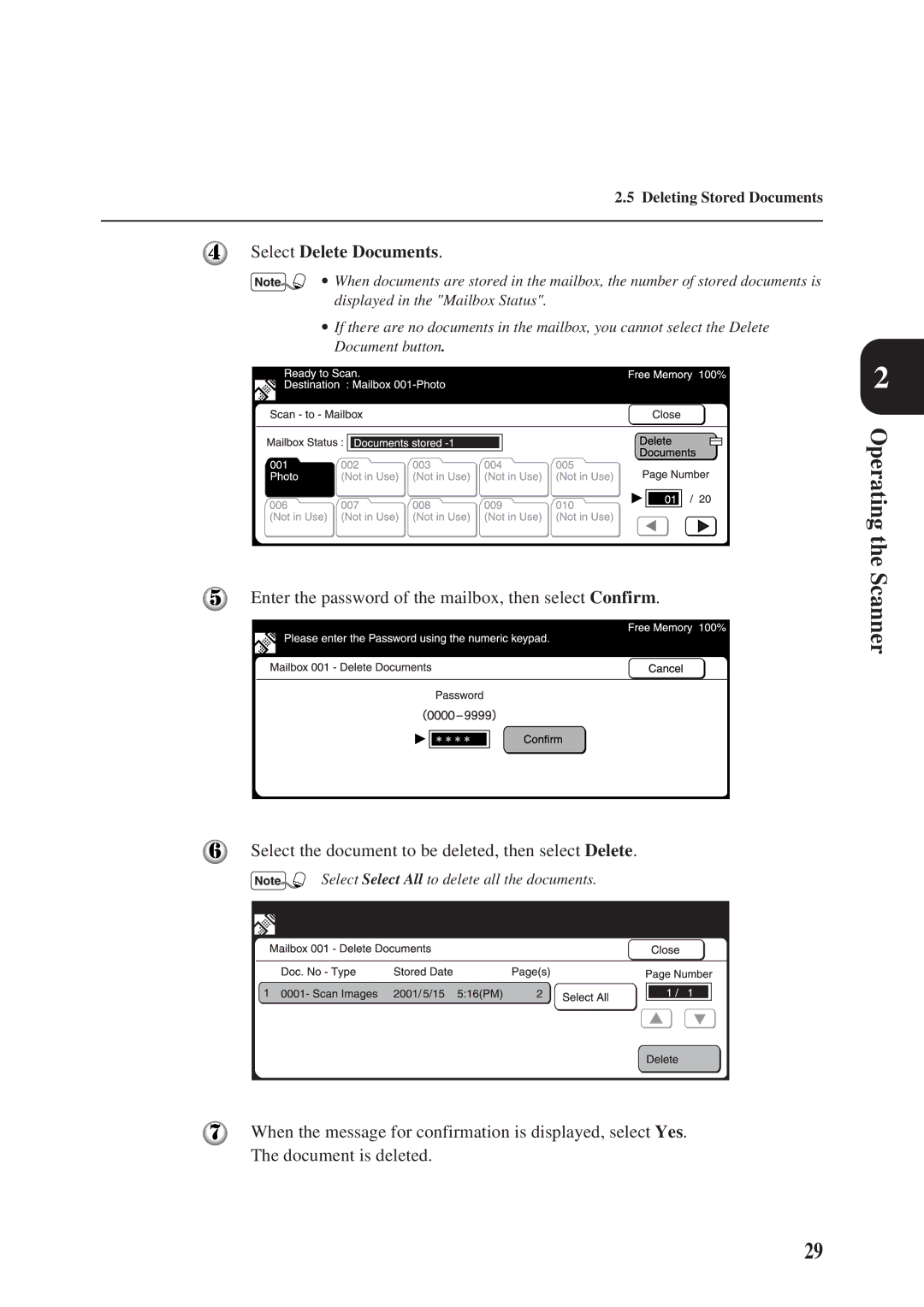 Panasonic DA-PC700 manual Select Delete Documents 