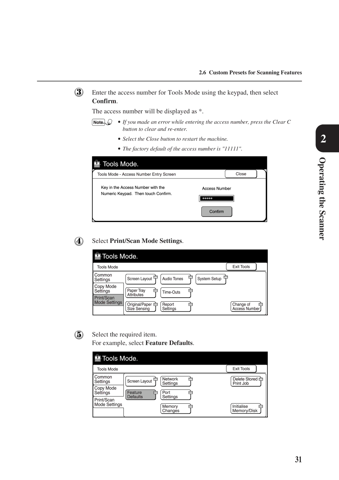 Panasonic DA-PC700 manual Select Print/Scan Mode Settings 