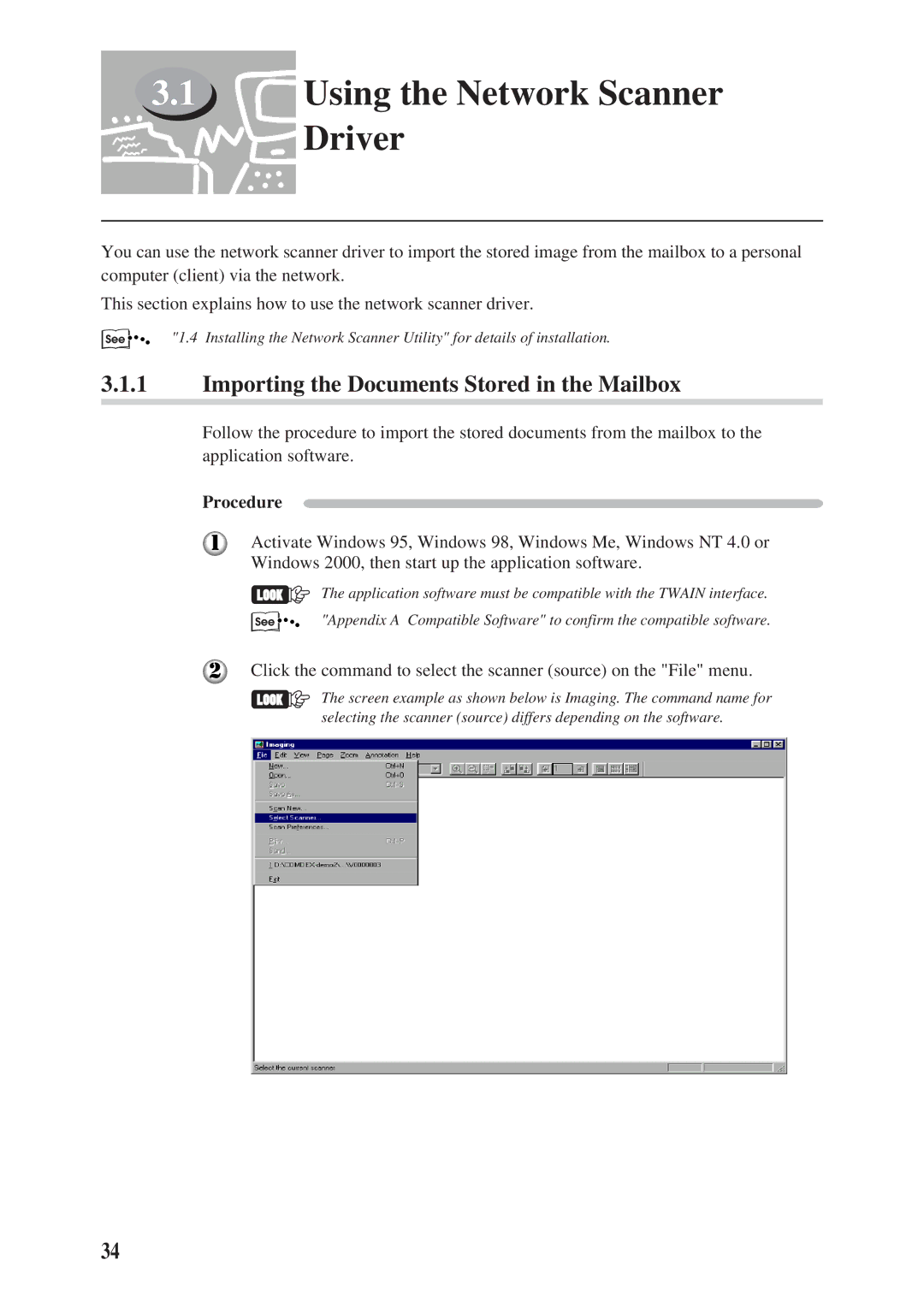 Panasonic DA-PC700 manual Using the Network Scanner Driver, Importing the Documents Stored in the Mailbox 