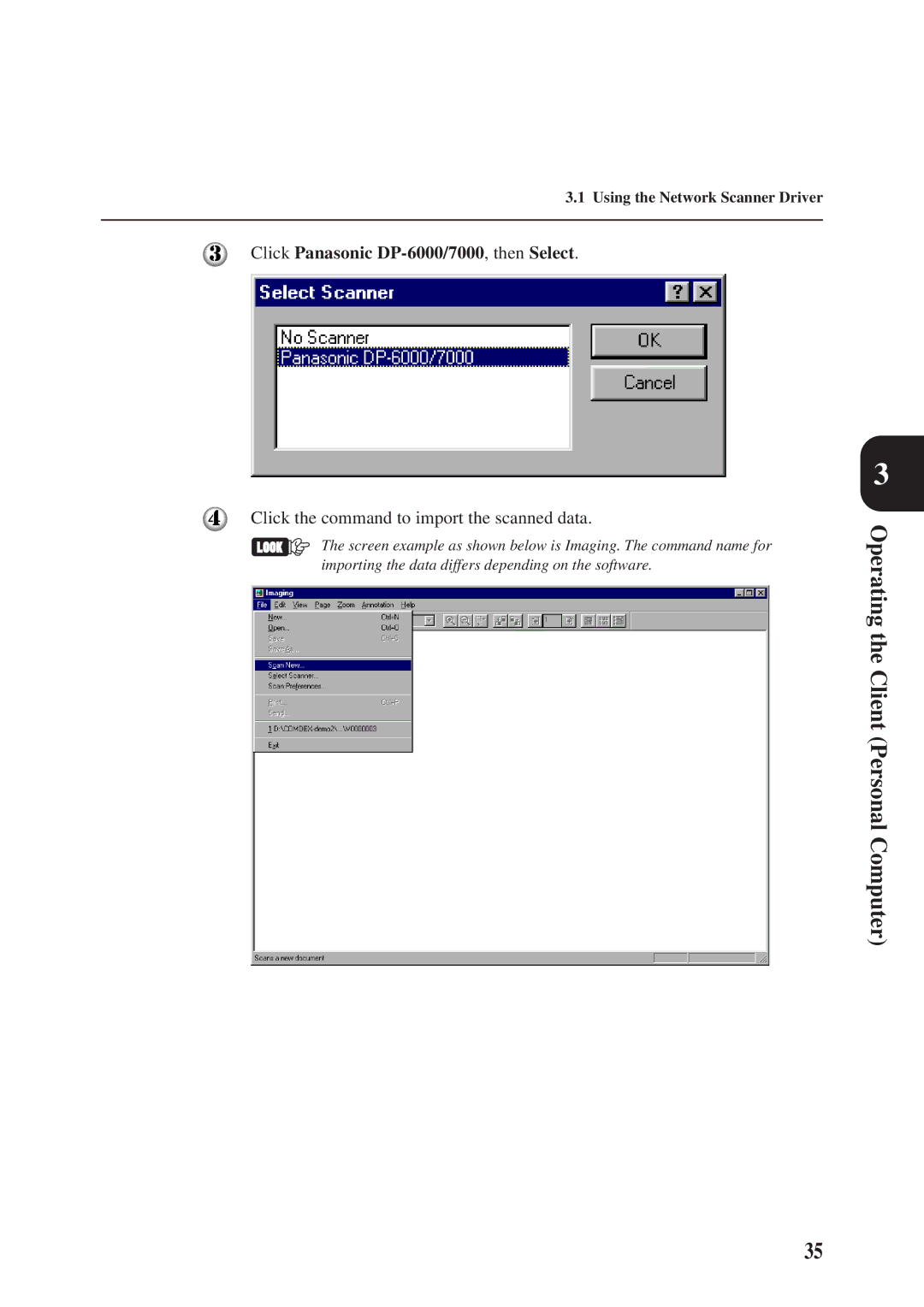 Panasonic DA-PC700 manual Operating the Client Personal Computer, Click Panasonic DP-6000/7000, then Select 