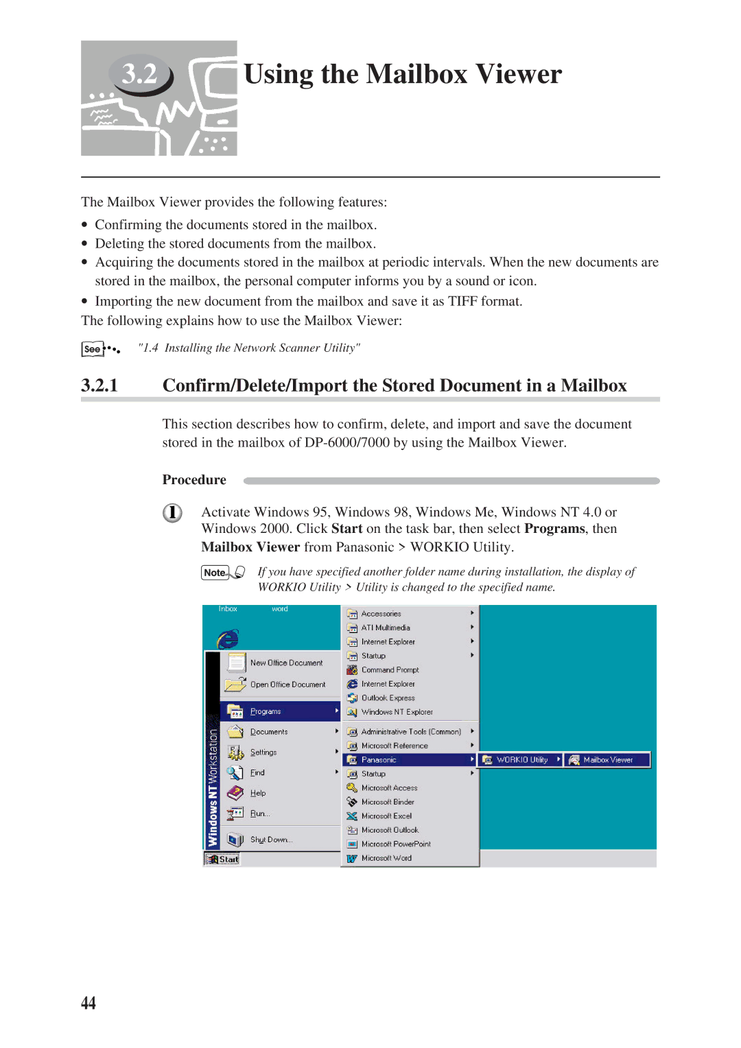 Panasonic DA-PC700 manual Using the Mailbox Viewer, Confirm/Delete/Import the Stored Document in a Mailbox 