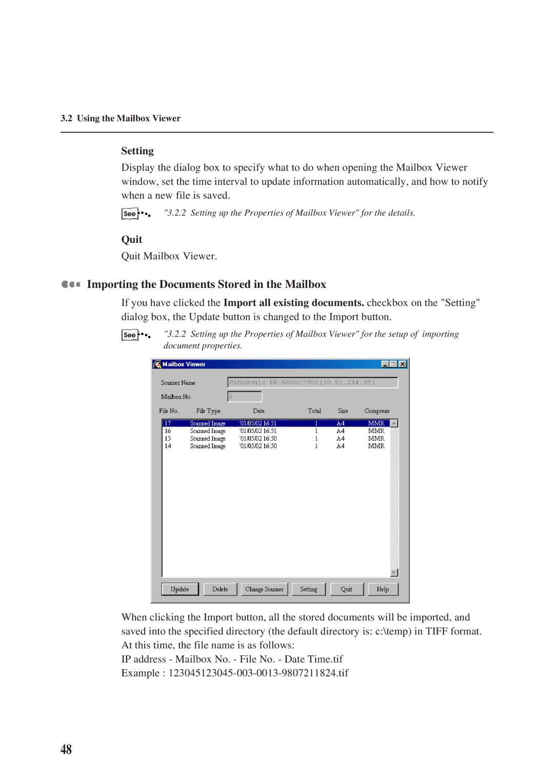 Panasonic DA-PC700 manual Quit Mailbox Viewer 