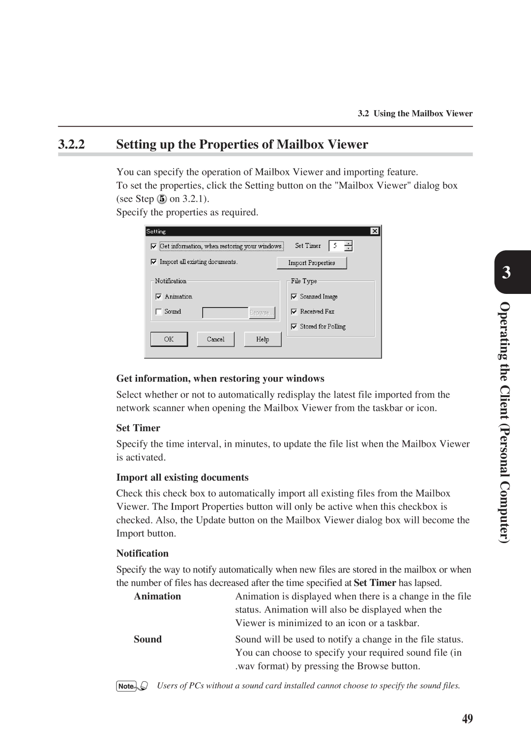 Panasonic DA-PC700 manual Setting up the Properties of Mailbox Viewer 