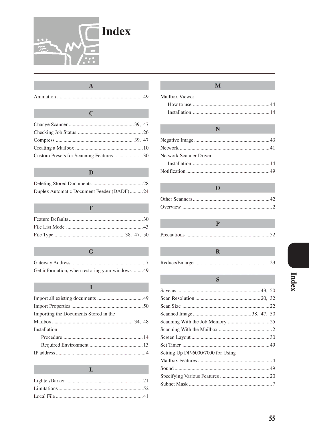 Panasonic DA-PC700 manual Index 