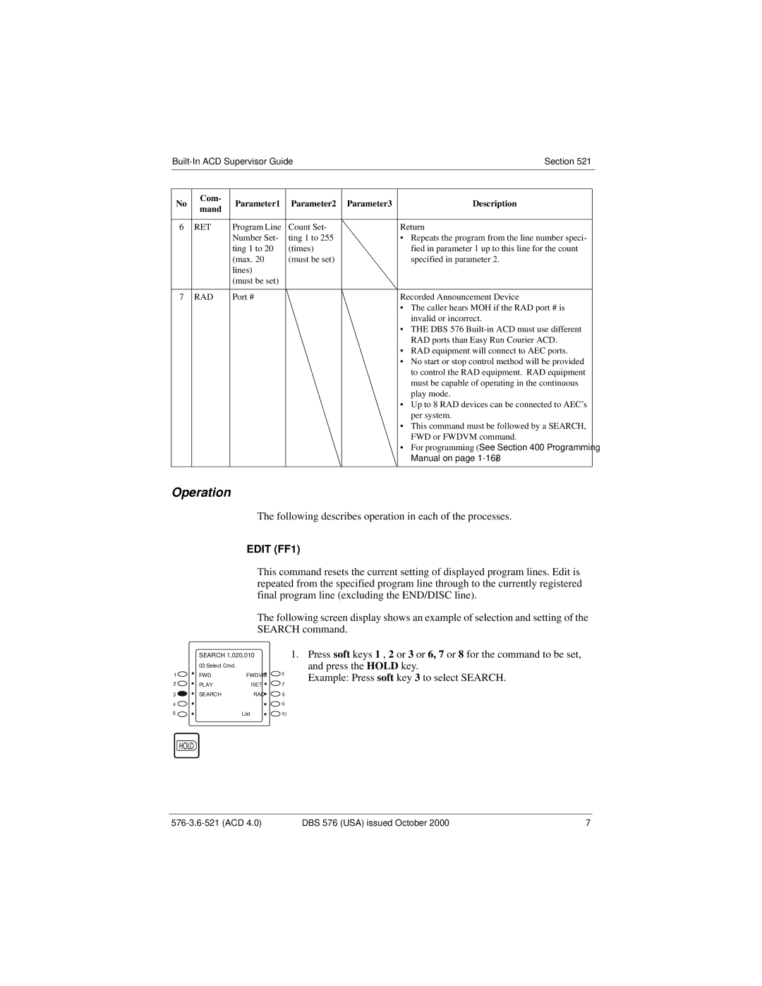 Panasonic DBS 576 manual Edit FF1 