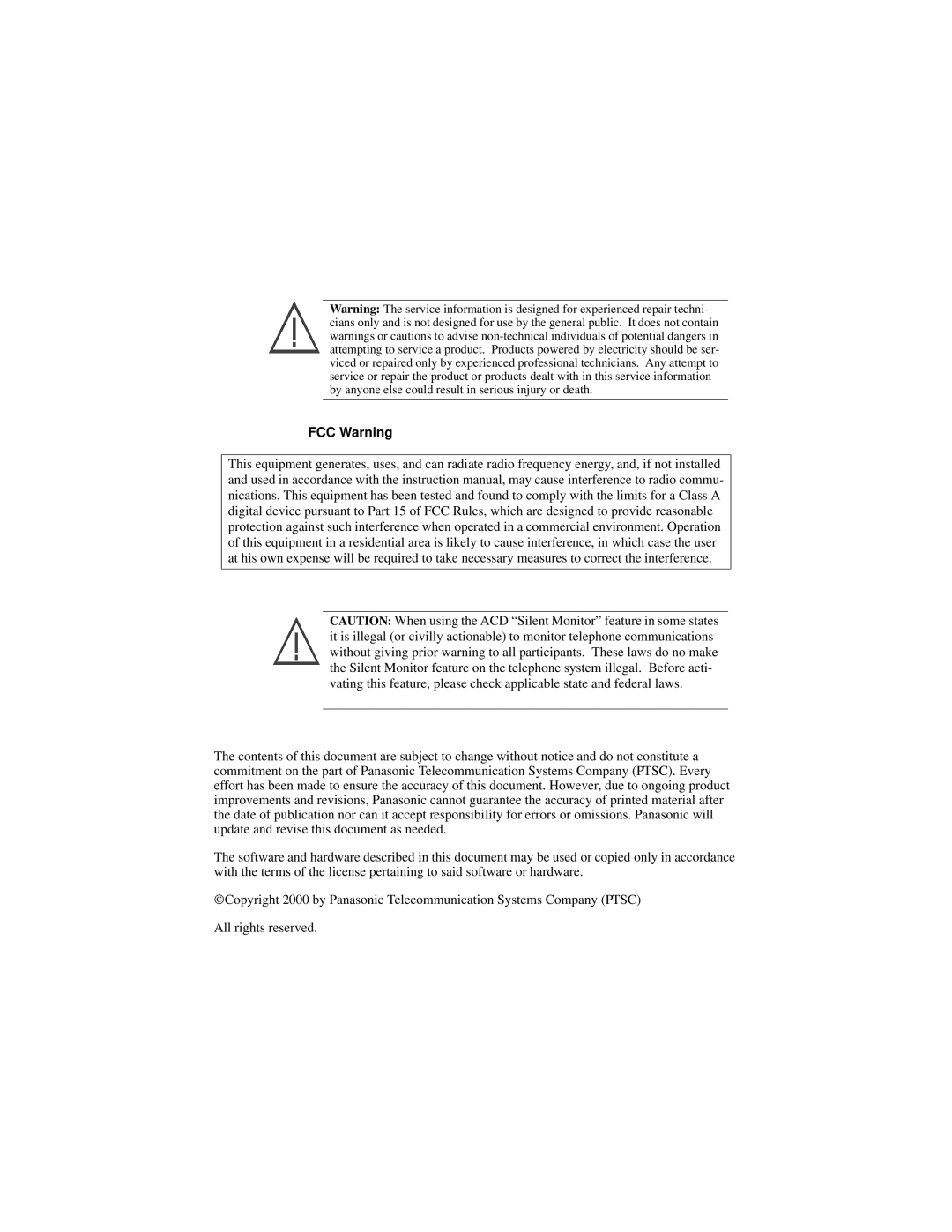 Panasonic DBS 576 manual FCC Warning 