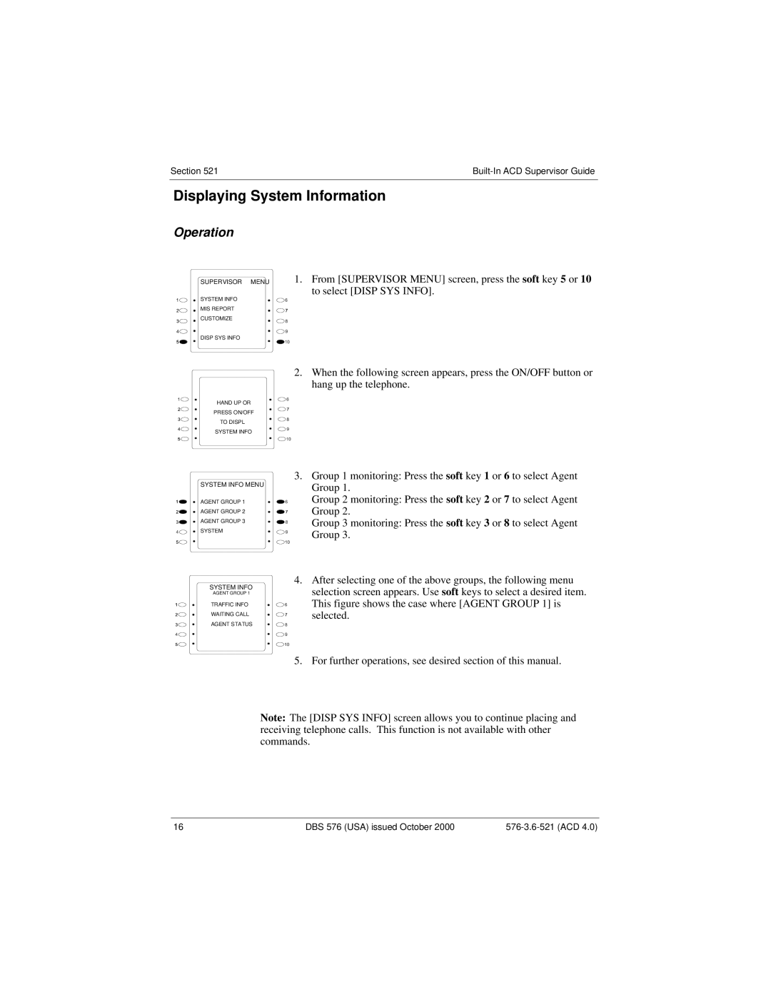 Panasonic DBS 576 manual Displaying System Information 