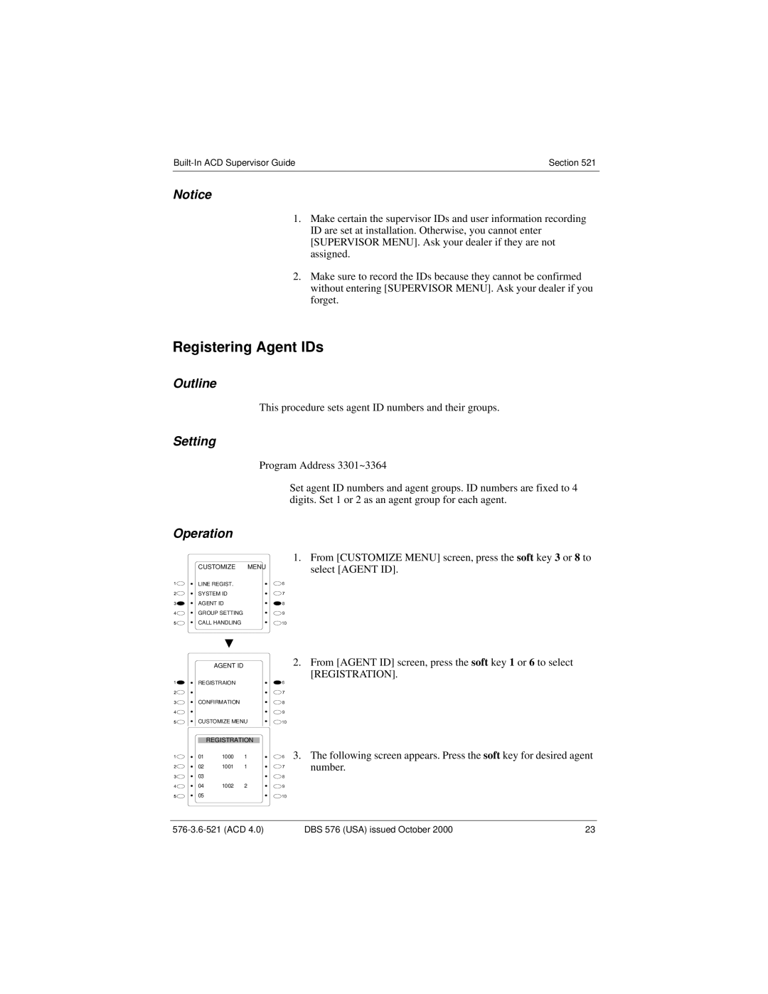 Panasonic DBS 576 manual Registering Agent IDs 