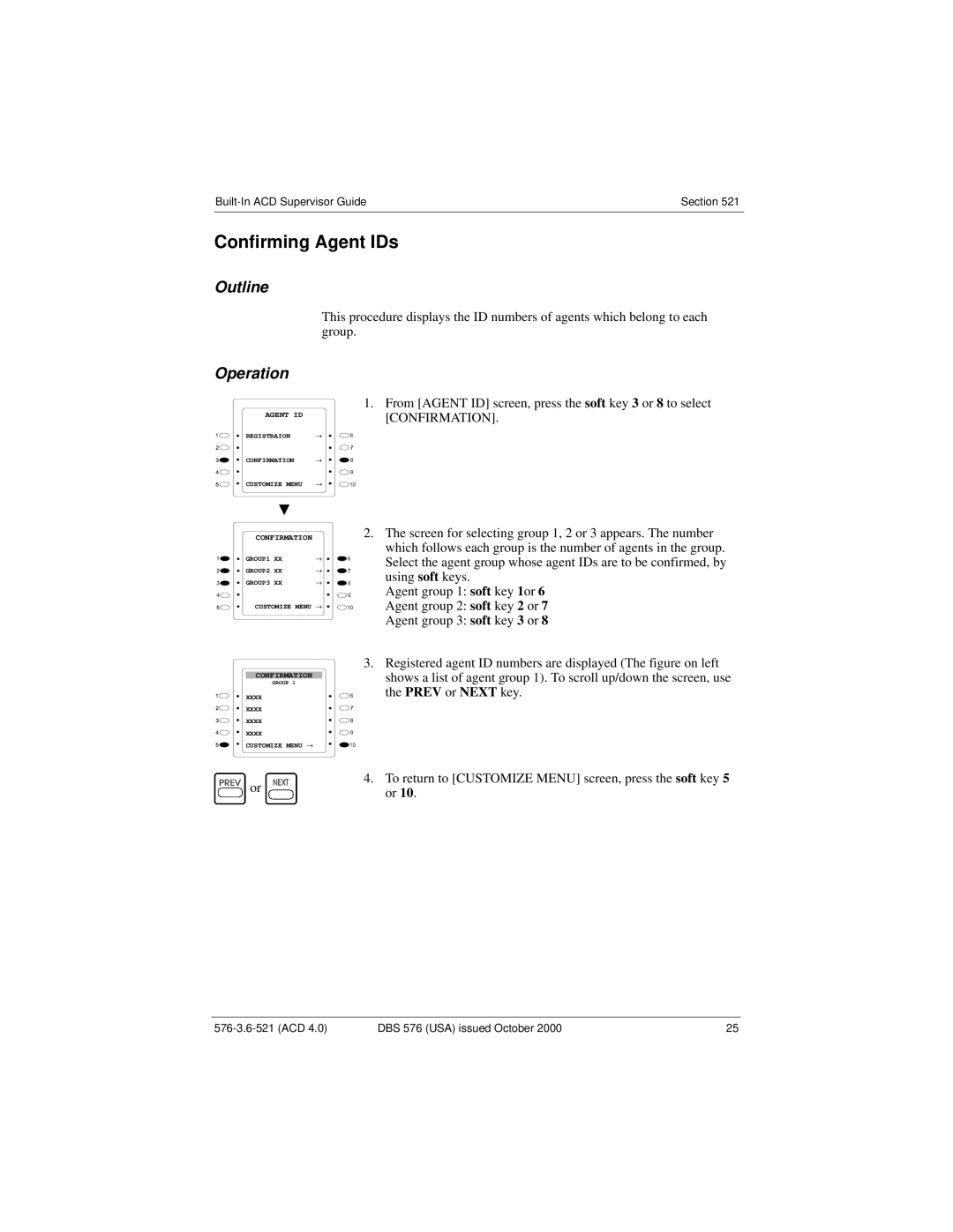 Panasonic DBS 576 manual Confirming Agent IDs 