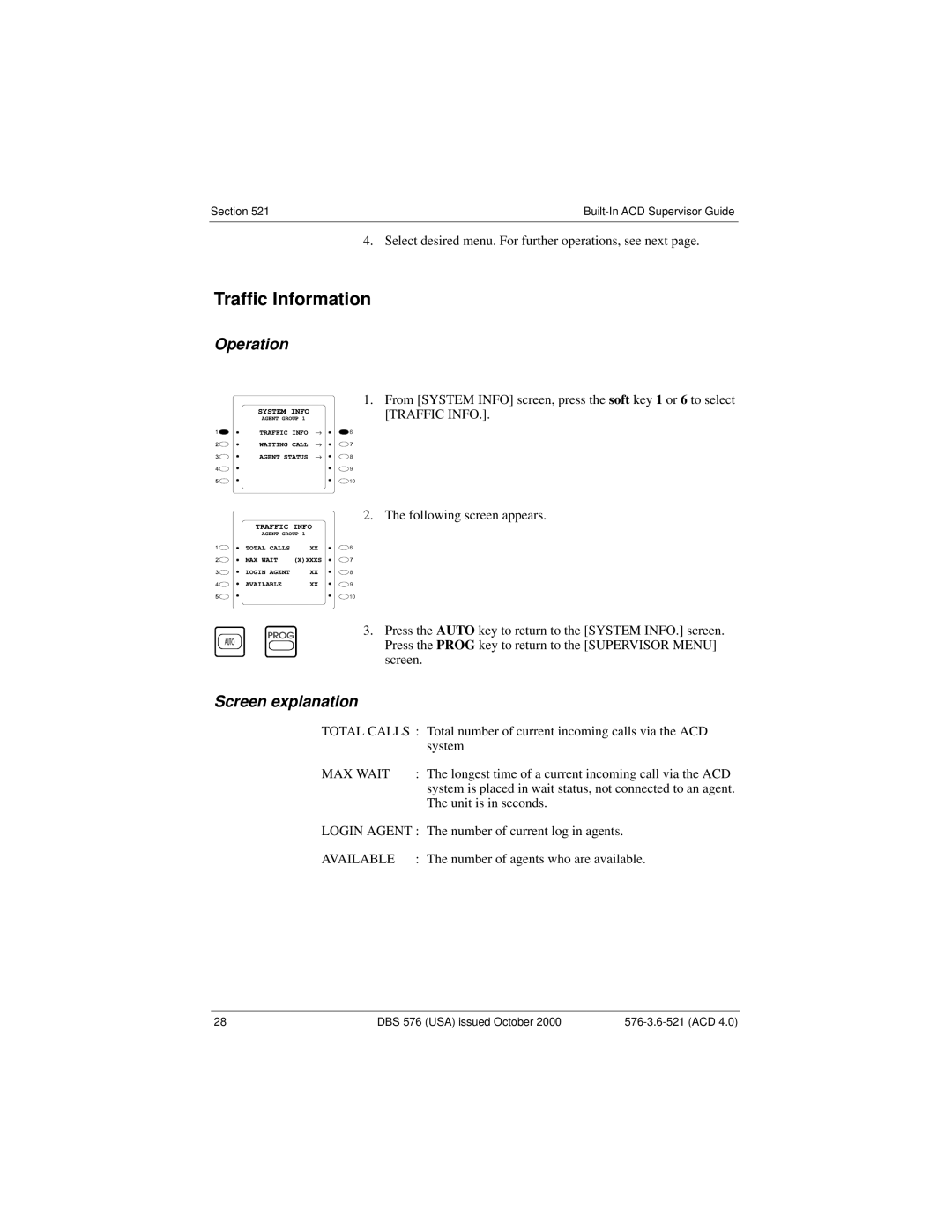 Panasonic DBS 576 manual Traffic Information, Screen explanation 