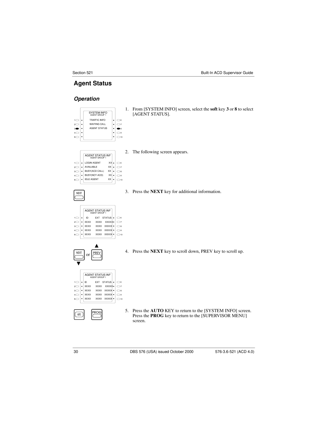 Panasonic DBS 576 manual Agent Status 