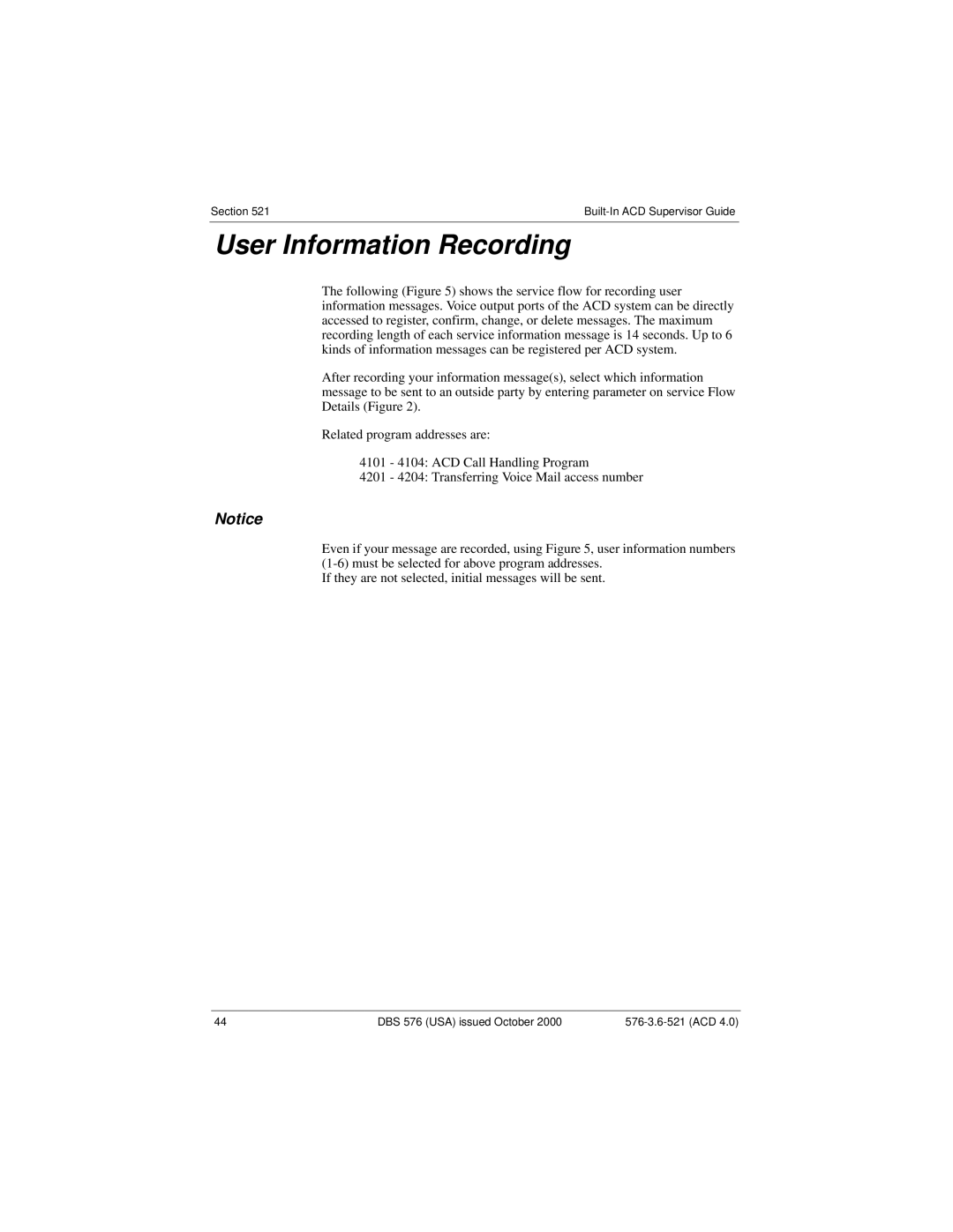 Panasonic DBS 576 manual User Information Recording 